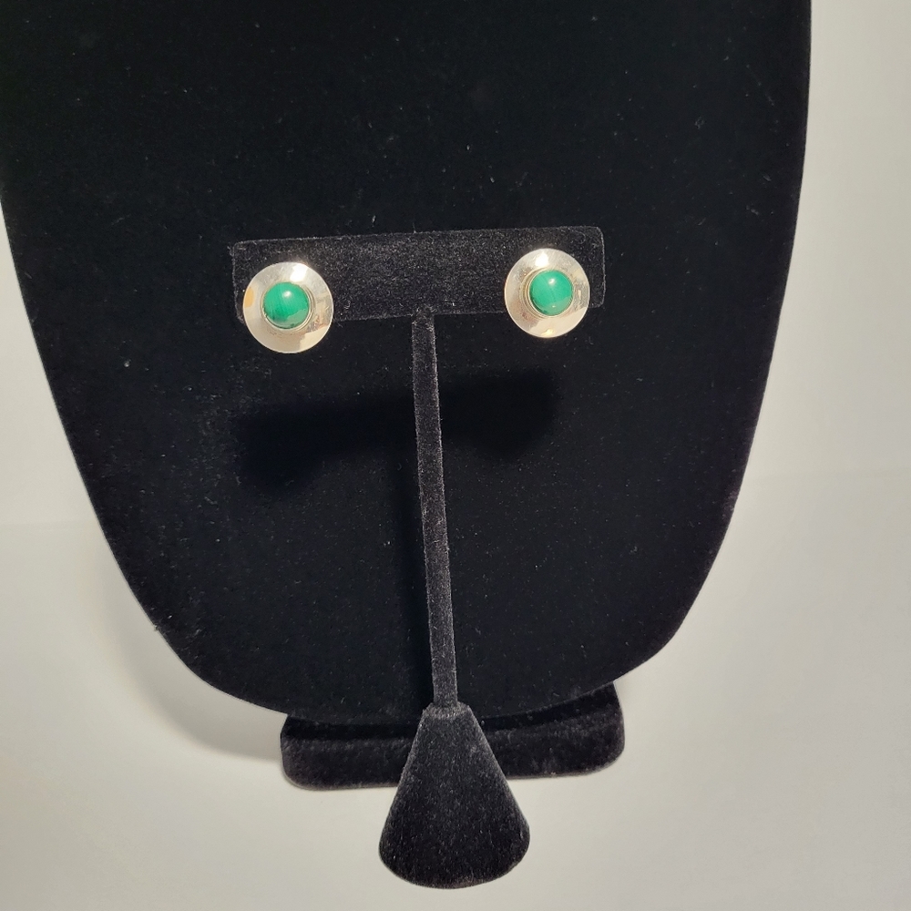 Inca Sterling Malachite Clip- On Earrings. View 2